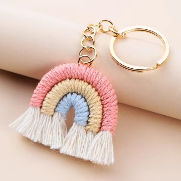 Handcrafted Macrame Boho Rainbow Shape Keychain. - Picture 1 of 5